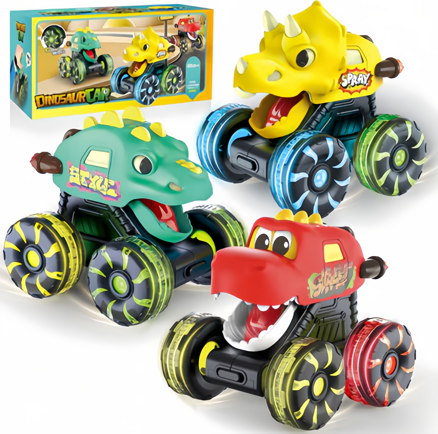 ๐ Press & Go Dino Truck Toy with Motion Activated Light for Toddlers