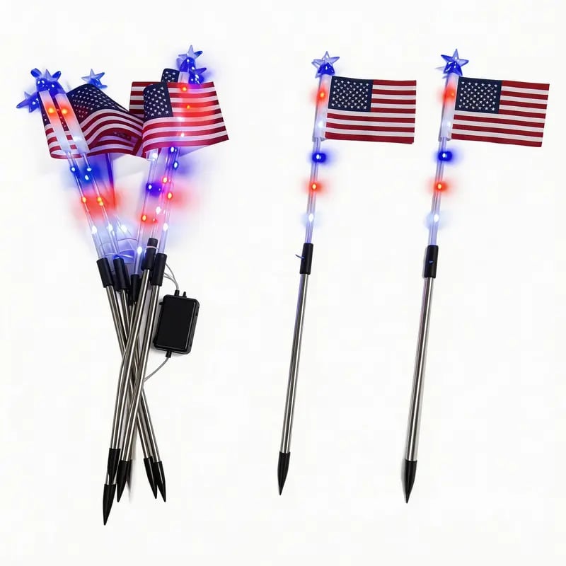 250th Anniversary Solar American Flag Lights โ 8PCS Patriotic Pathway Lights