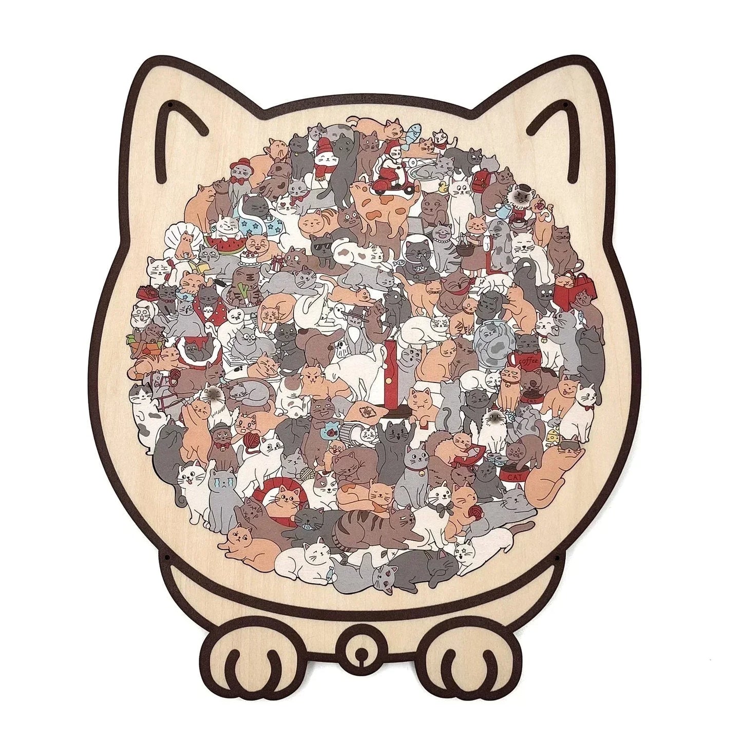 🎁135-Piece Morandi-Colored Cat Shaped Wooden Jigsaw Puzzle