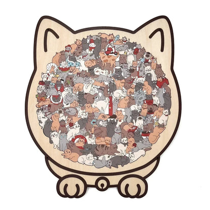 🎁135-Piece Morandi-Colored Cat Shaped Wooden Jigsaw Puzzle