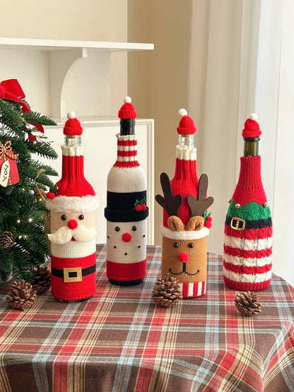Christmas Wine Bottle Cover – Santa & Reindeer Holiday Wine Decoration Set