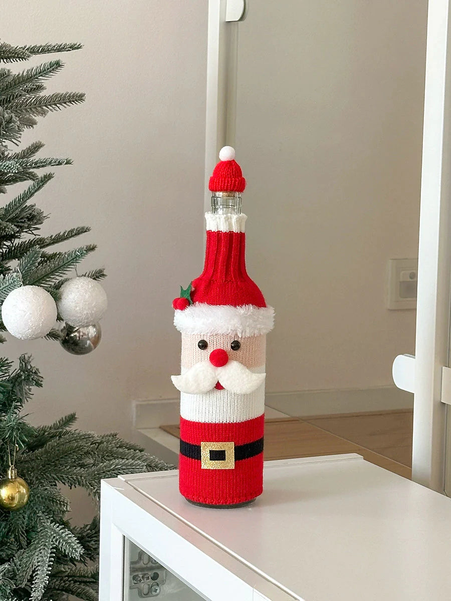 Christmas Wine Bottle Cover – Santa & Reindeer Holiday Wine Decoration Set