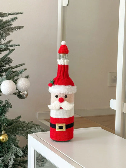 Christmas Wine Bottle Cover – Santa & Reindeer Holiday Wine Decoration Set