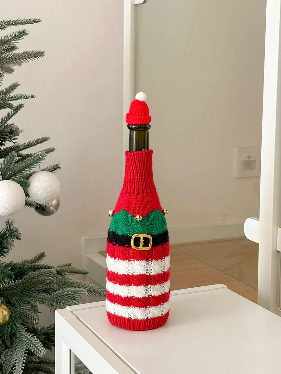 Christmas Wine Bottle Cover – Santa & Reindeer Holiday Wine Decoration Set