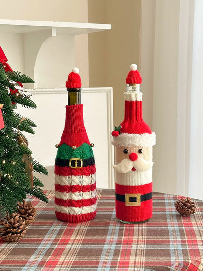 Christmas Wine Bottle Cover – Santa & Reindeer Holiday Wine Decoration Set