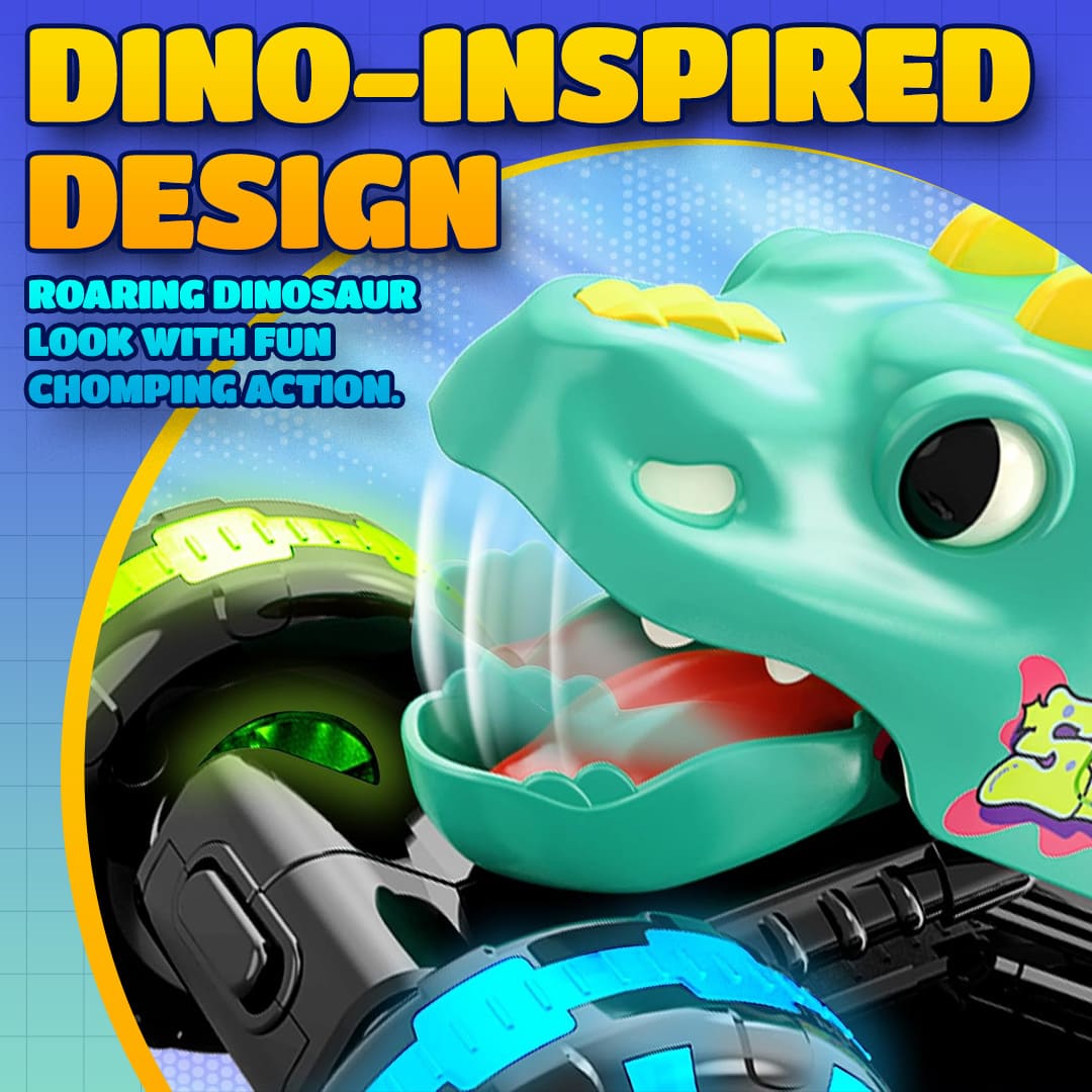 🚗 Press & Go Dino Truck Toy with Motion Activated Light for Toddlers