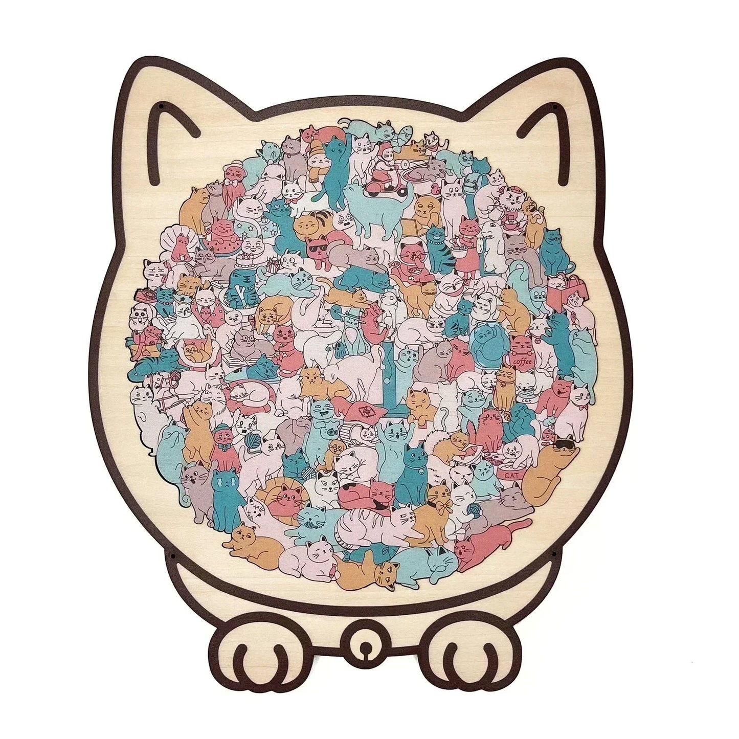 🎁135-Piece Morandi-Colored Cat Shaped Wooden Jigsaw Puzzle